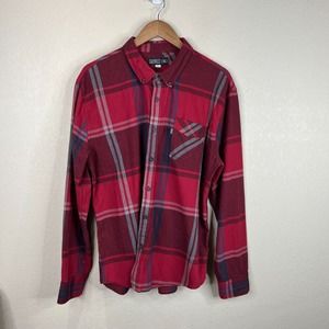 Caliville Mens Shirt Size XL Red Plaid Long Sleeve Button-Down‎ Flannel Cotton